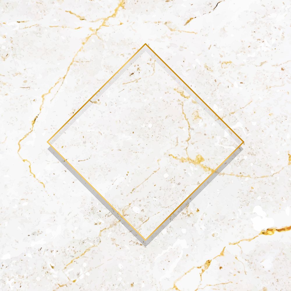 Rhombus gold frame on white marble background vector
