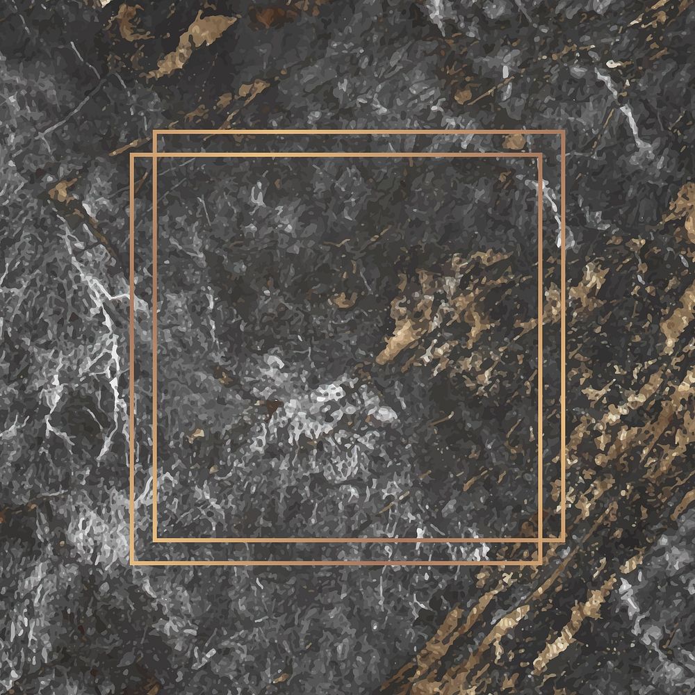Square gold frame on black marble background vector