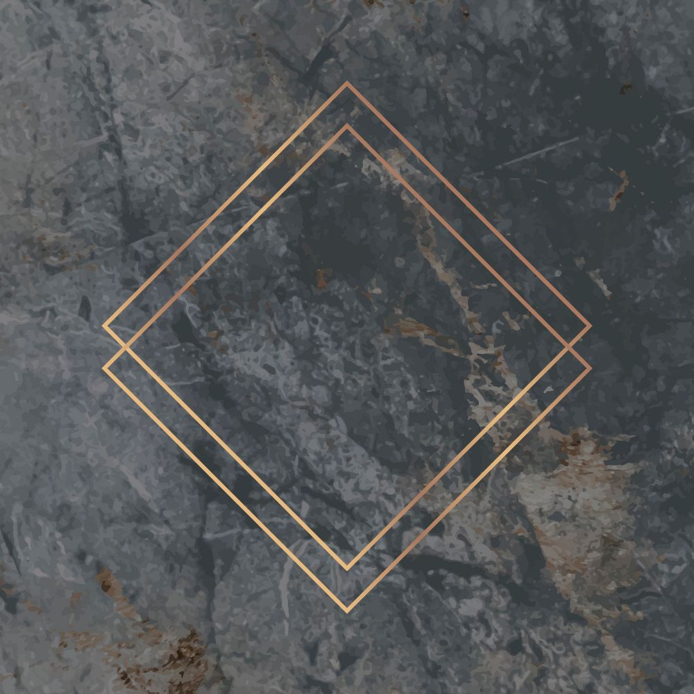Rhombus gold frame on gray marble background vector