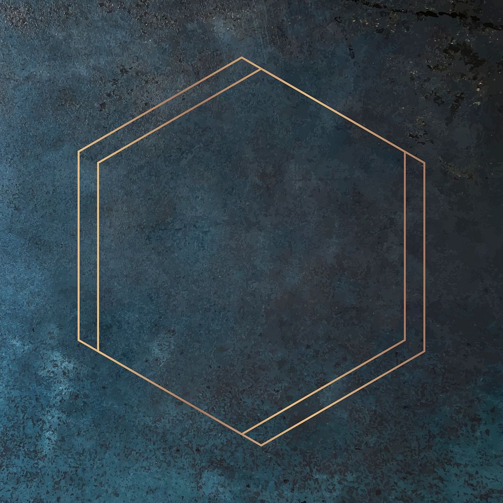Hexagon gold frame on grunge blue background vector