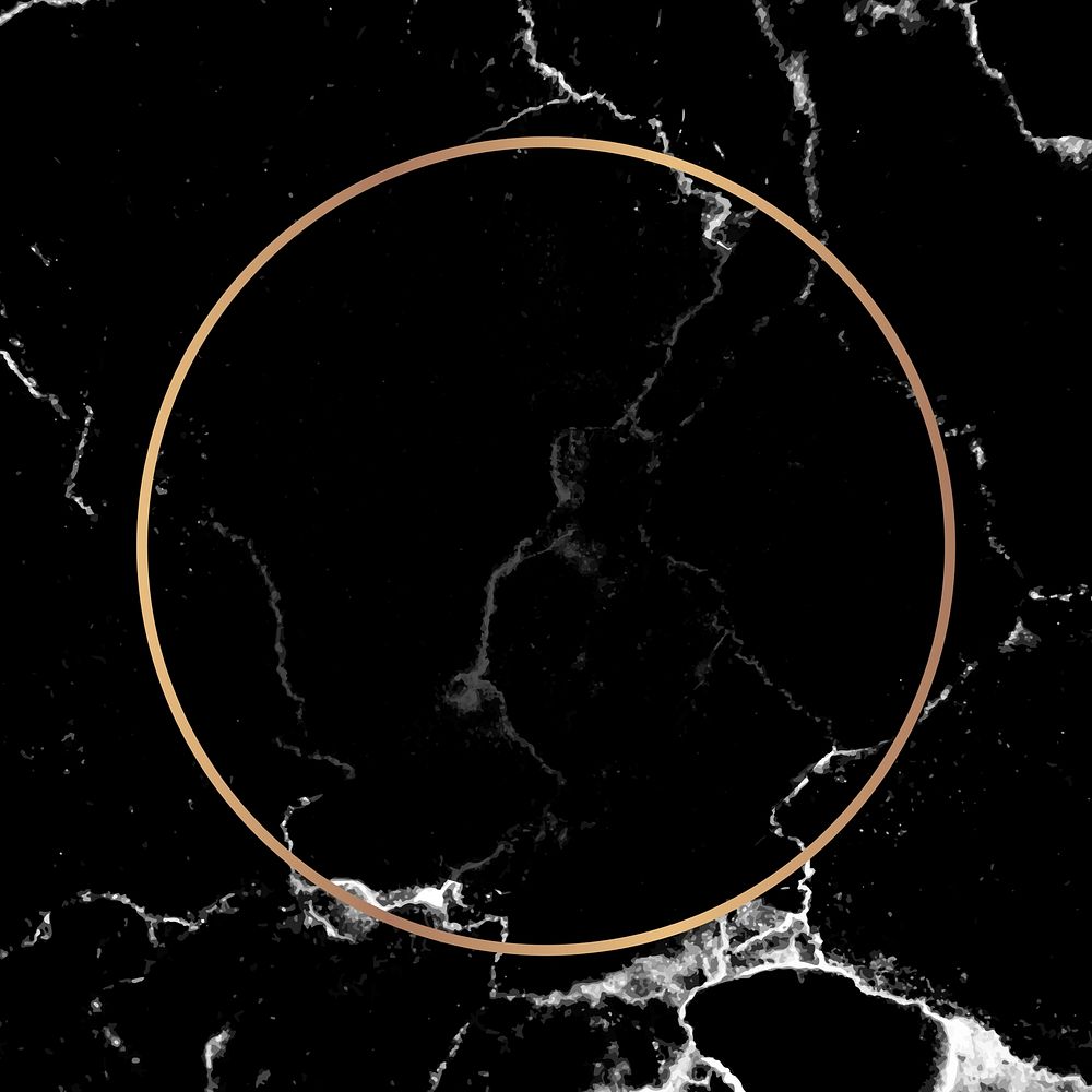 Round gold frame on black marble background vector