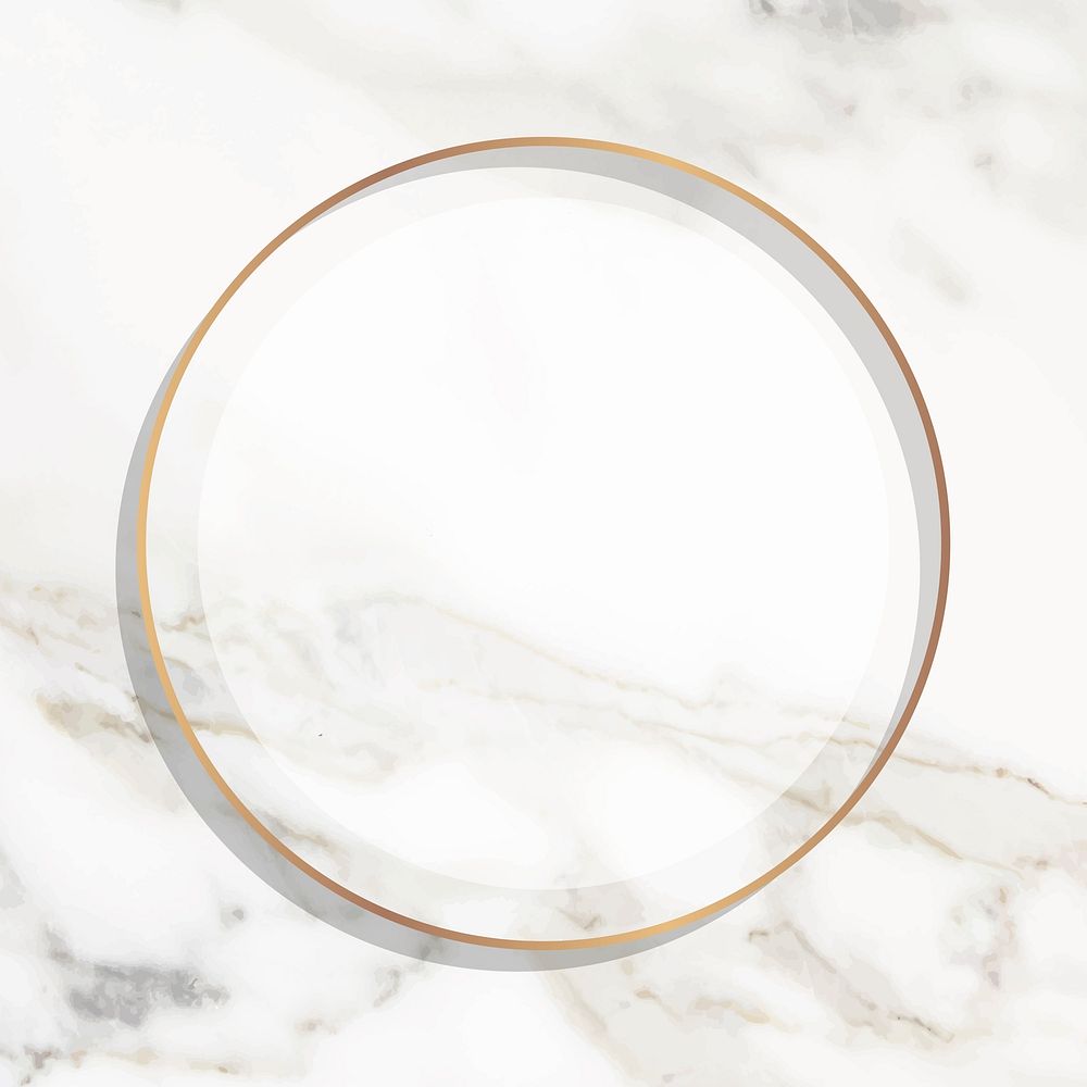 Round gold frame on white marble background vector