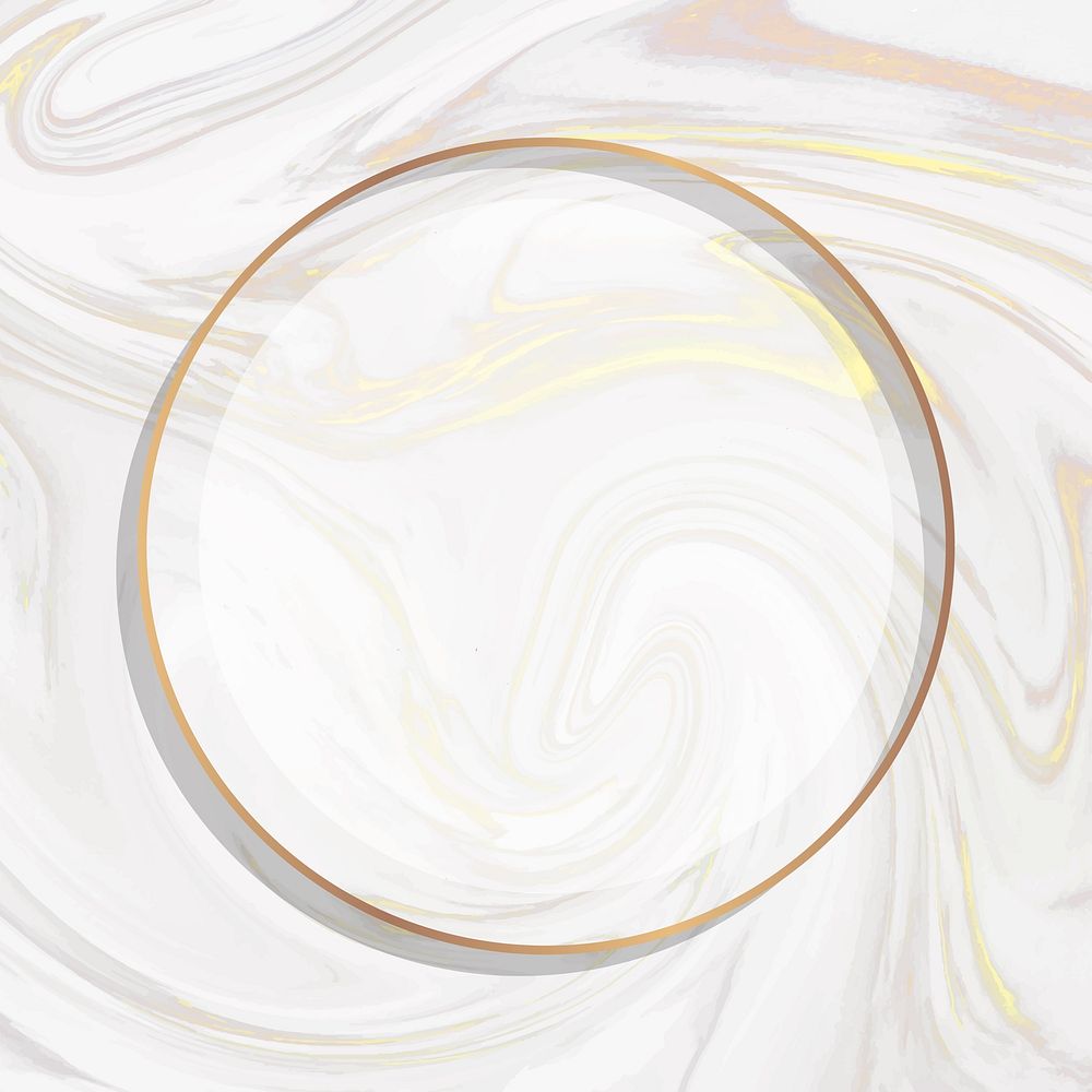 Round gold frame on white swirled background vector