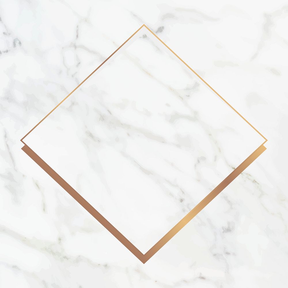 Rhombus gold frame on white marble background illustration