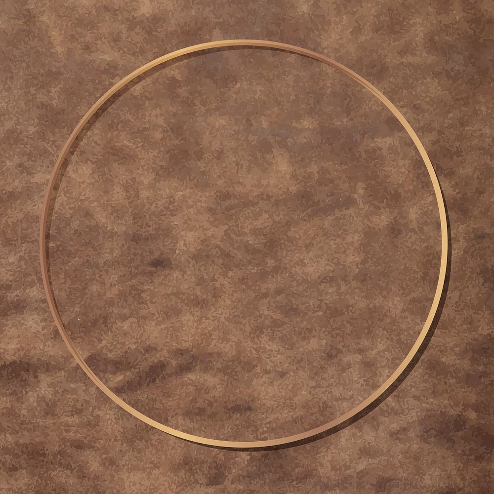 Round gold frame on brown leather background vector