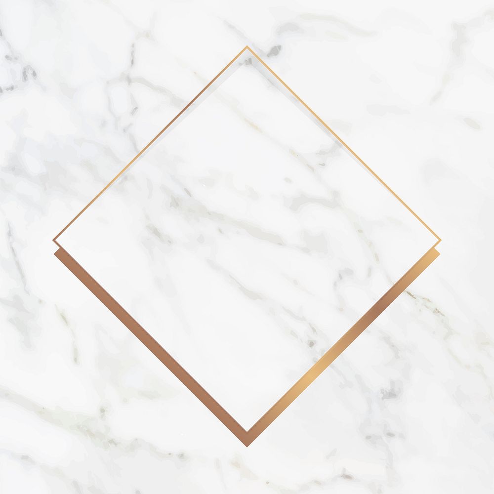 Rhombus gold frame on white marble background vector