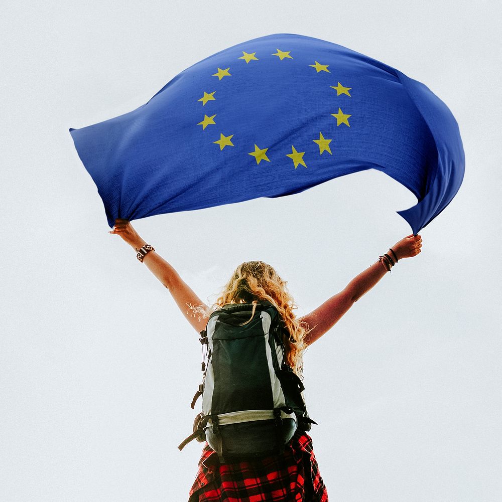 Woman holding the European flag