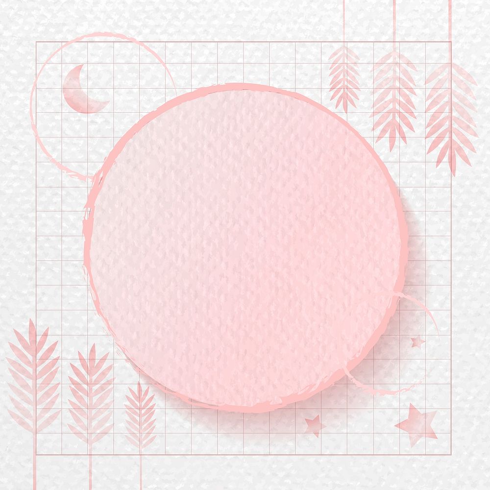 Round frame on pink botanical patterned social media advertisement vector