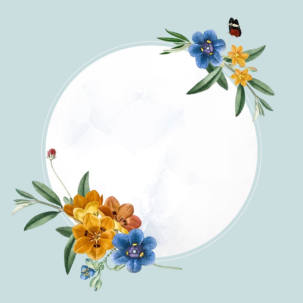 Round oval floral frame vector