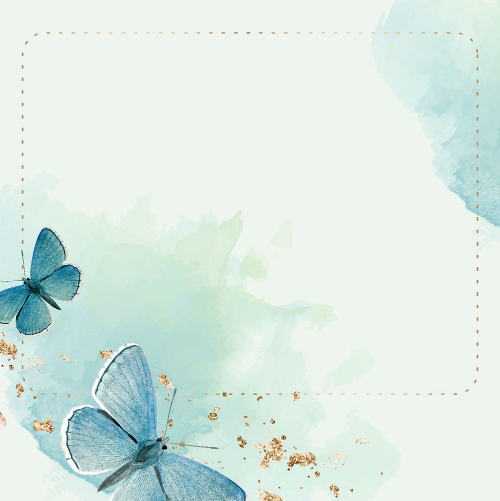 Dotted frame with blue butterflies patterned background vector