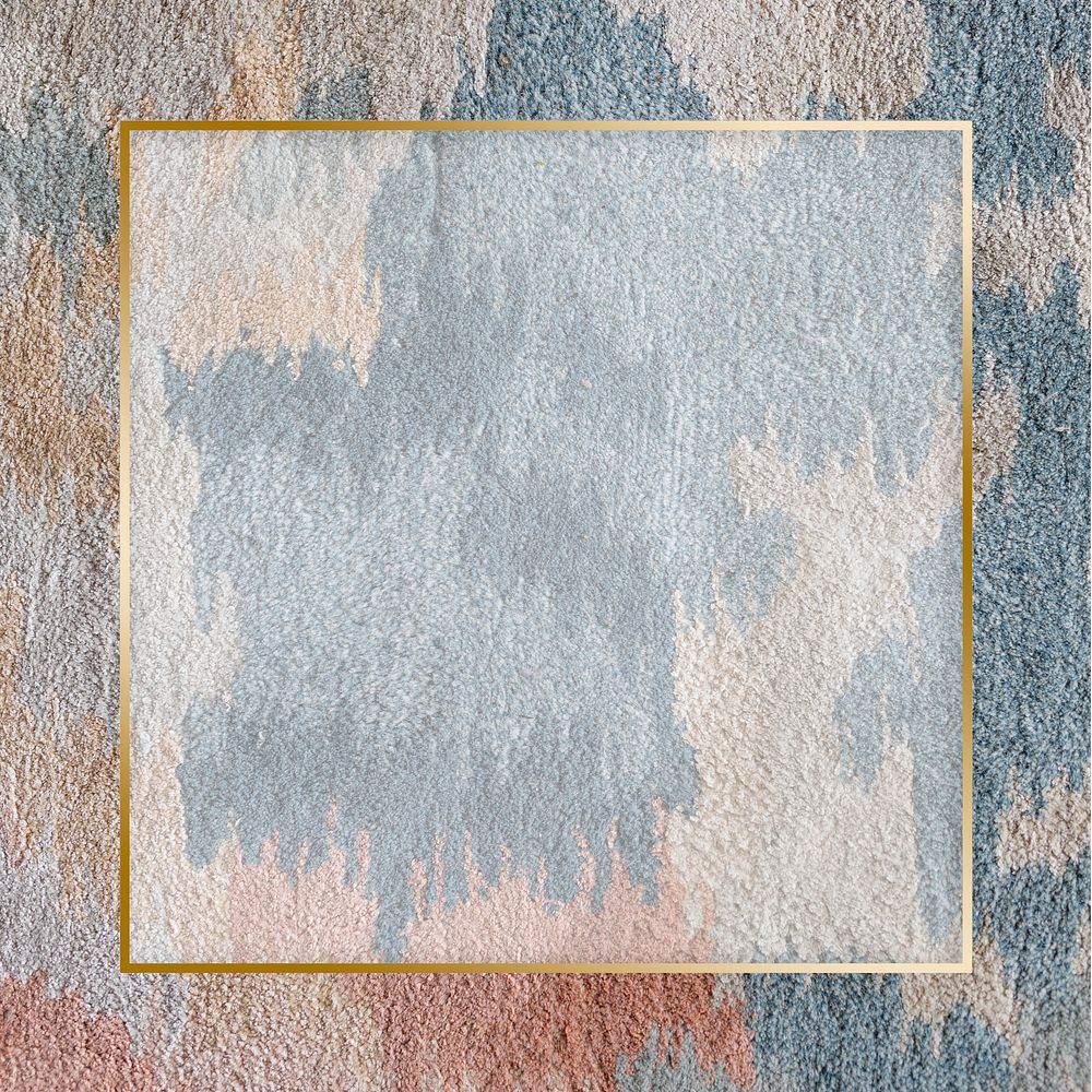 Gold frame on an earth tone patterned carpet mockup design