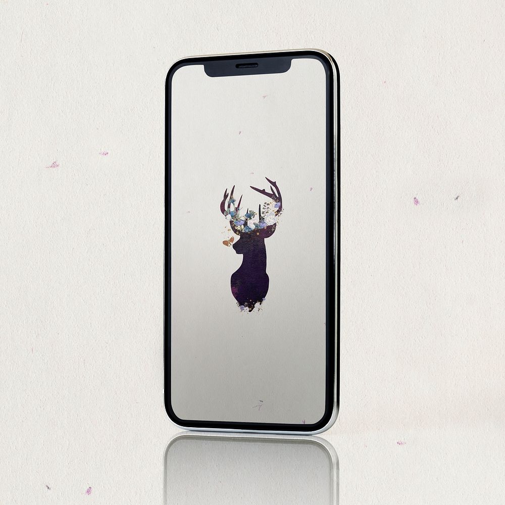 Deer head silhouette painting on phone wallpaper illustration