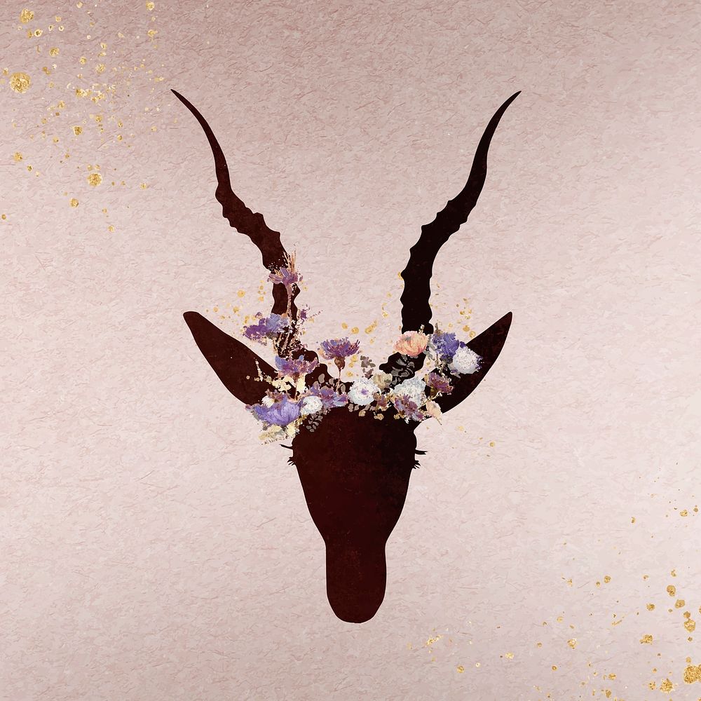 Antelope head decorated with flowers silhouette painting background vector