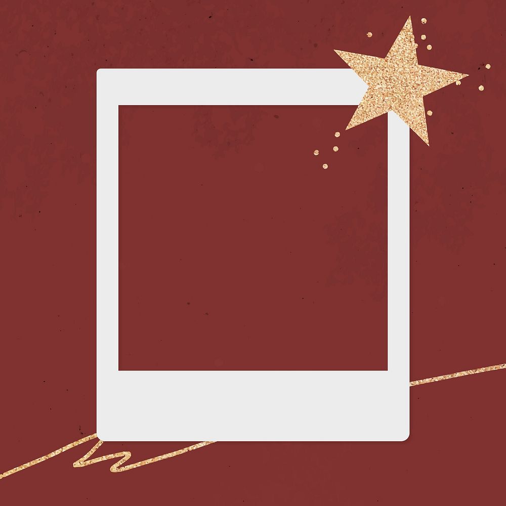 Golden star decorated blank instant photo frame vector