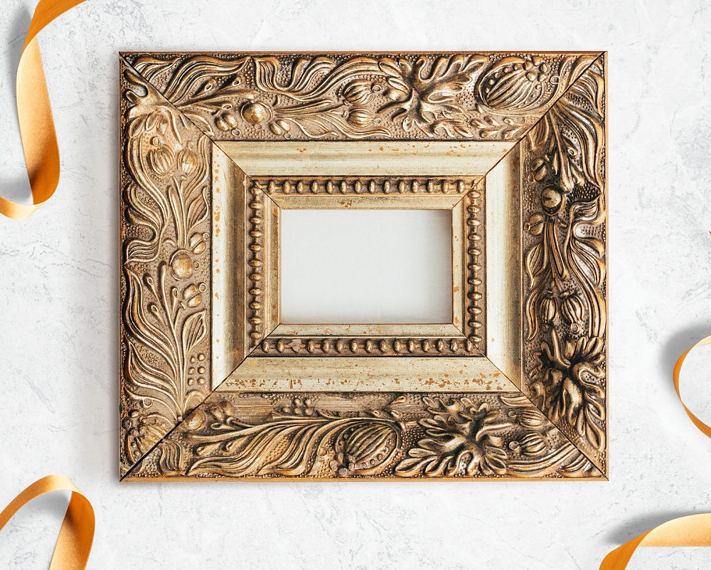 Luxurious gold frame mockup with Christmas decorations