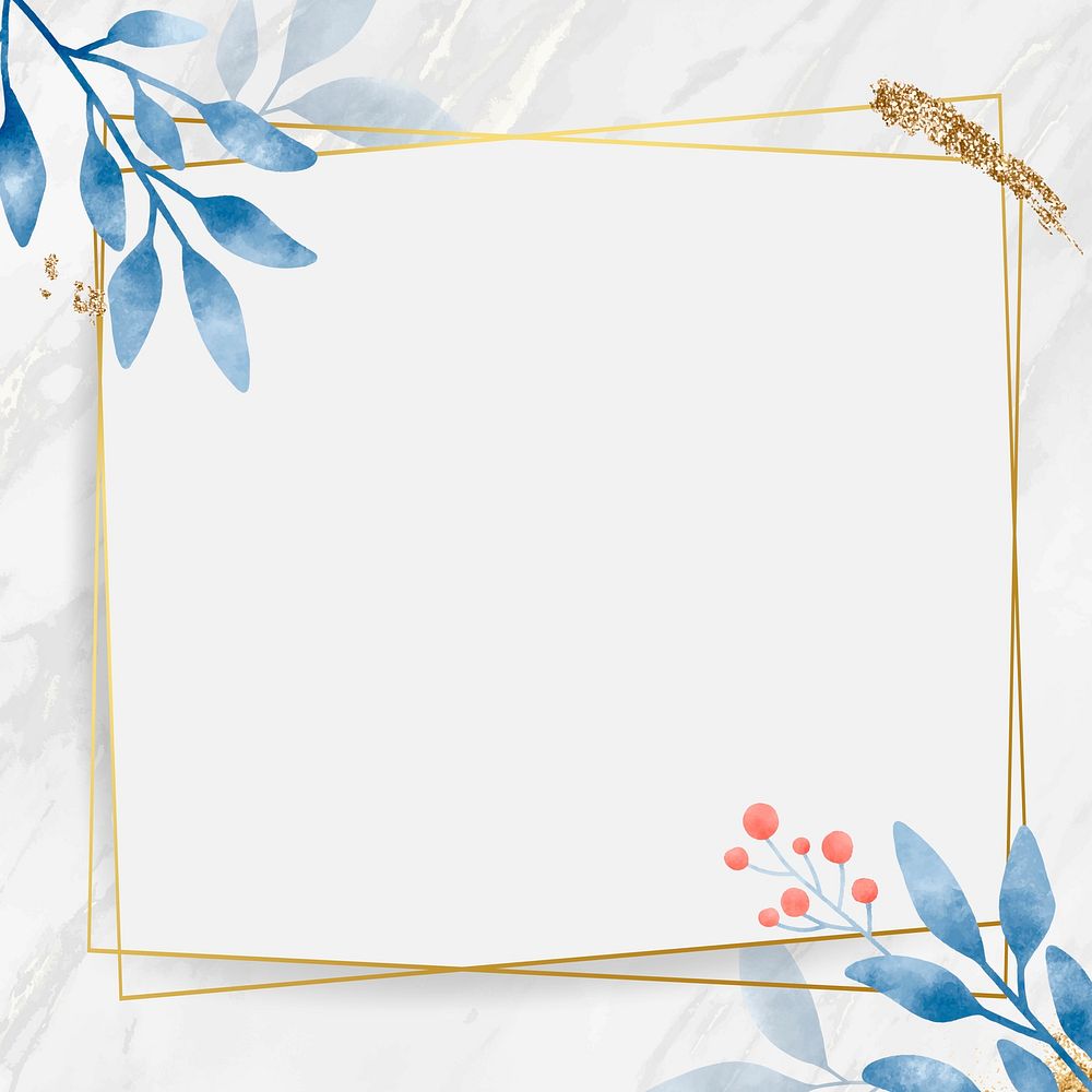 Golden rectangle with watercolor leafy frame vector