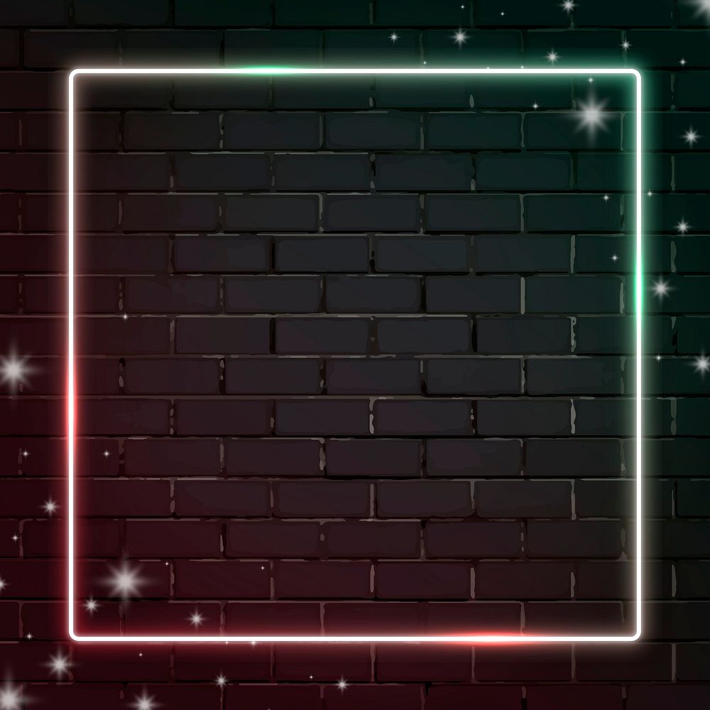 Square blink neon frame on brick wall background vector
