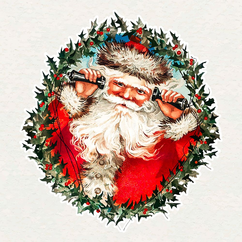 Santa Claus on string phones sticker vector