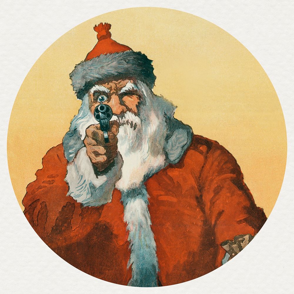 Santa Claus aiming a handgun sticker illustration