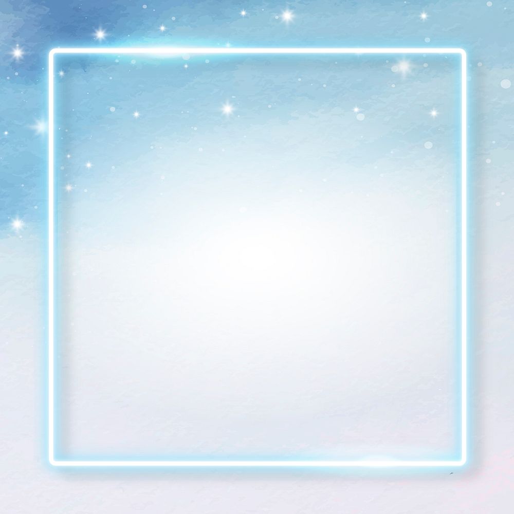 Blue neon frame on snowy background vector