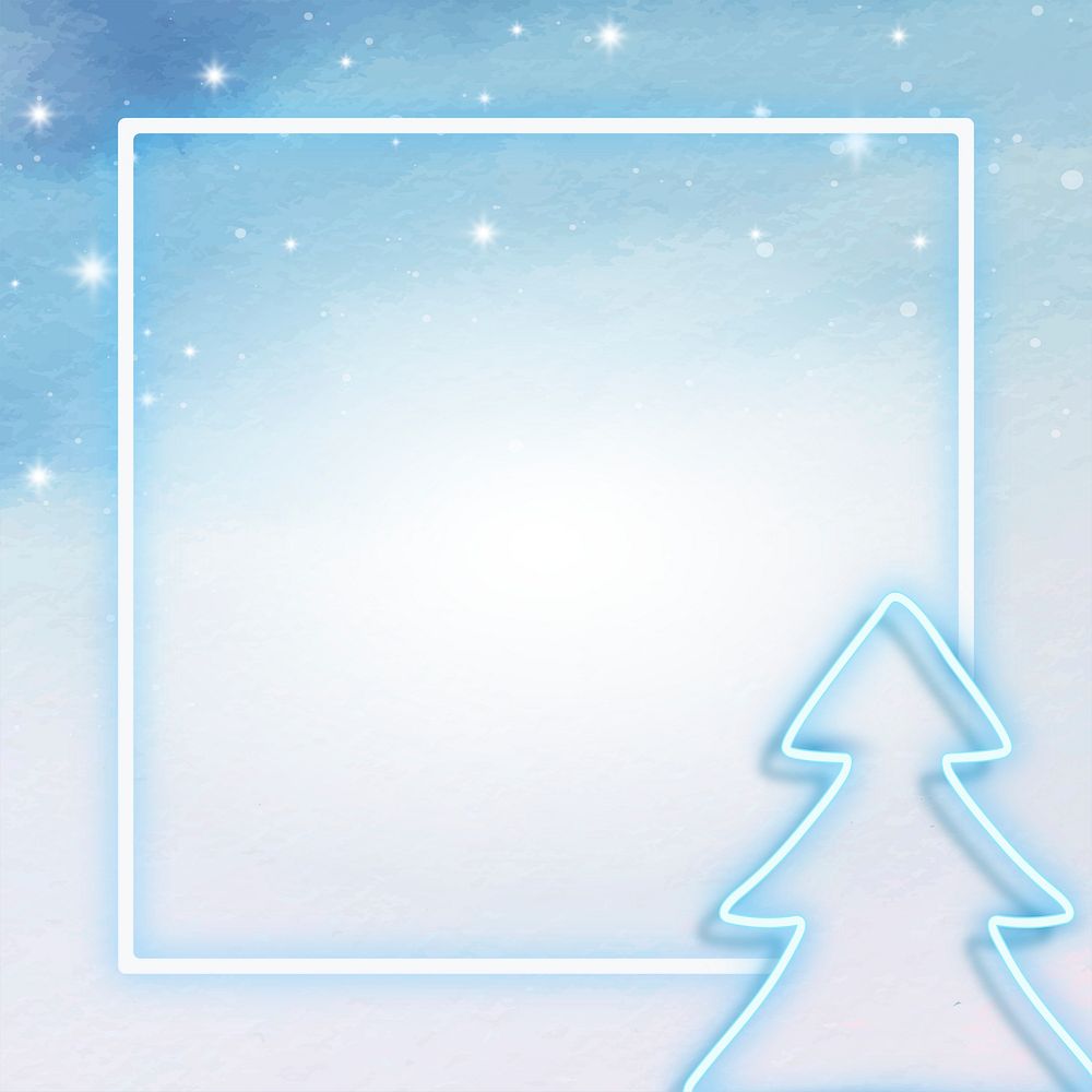 Blue neon Christmas tree frame illustration