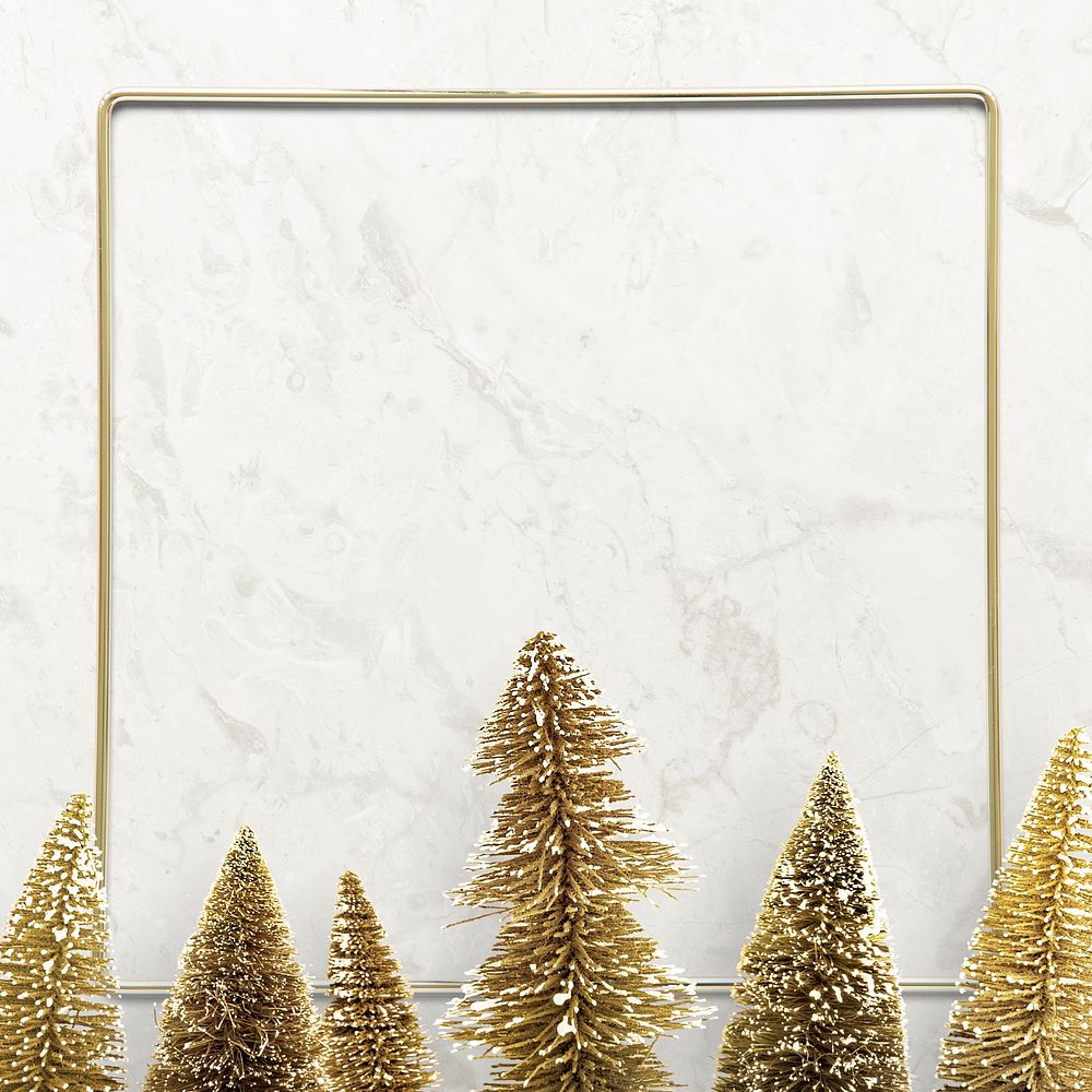 Gold frame with Christmas tree illustration
