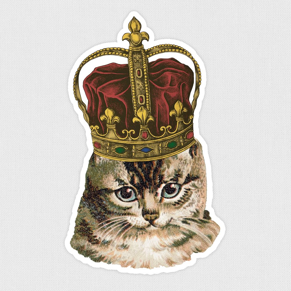 Cat wearing a crown sticker illustration