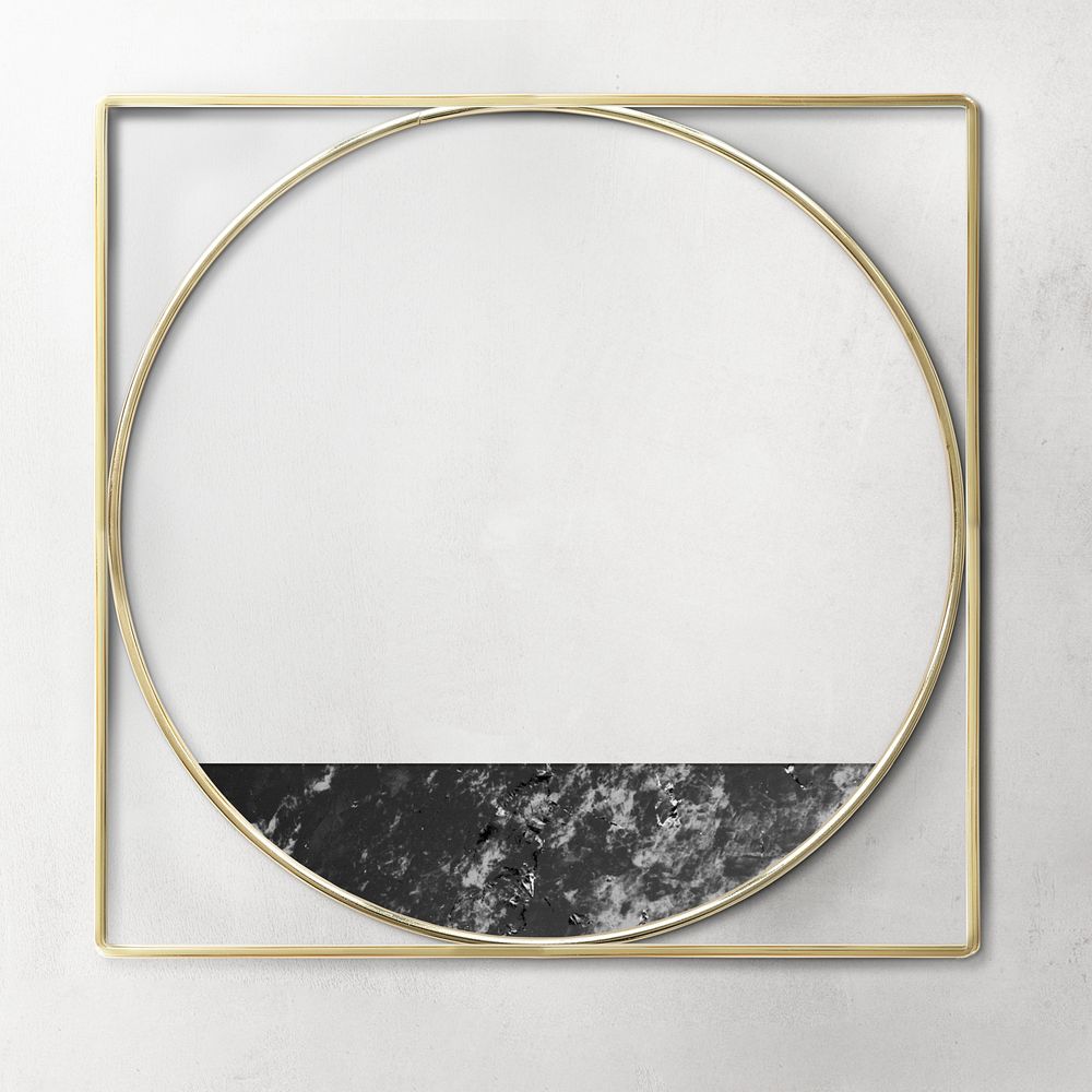 Gold square and round frame decorated with a marble plate mockup