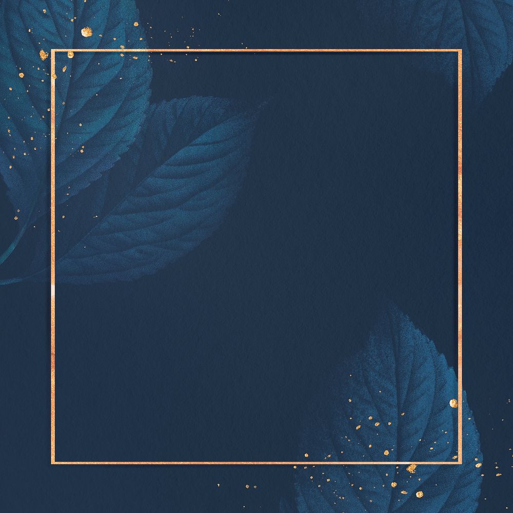 Metallic frame with leaves on blue background social template illustration
