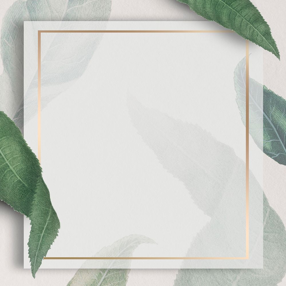 Metallic frame with peach branches patterned square social template illustration