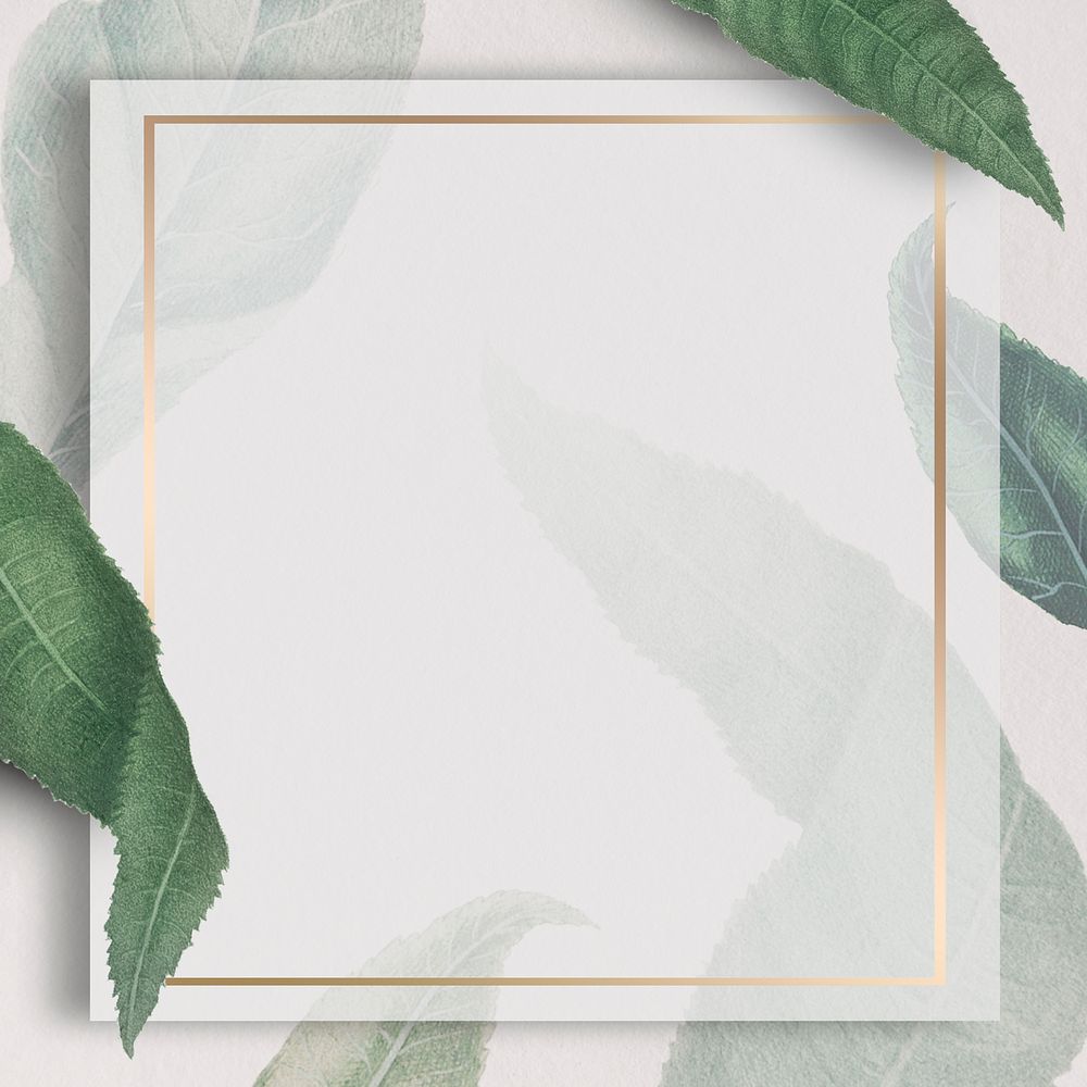 Metallic frame with peach branches patterned square social template vector