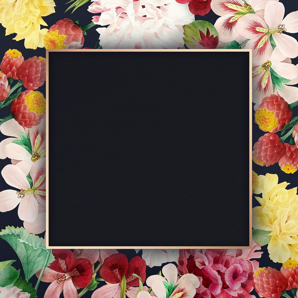 Square colorful floral frame social ads mockup