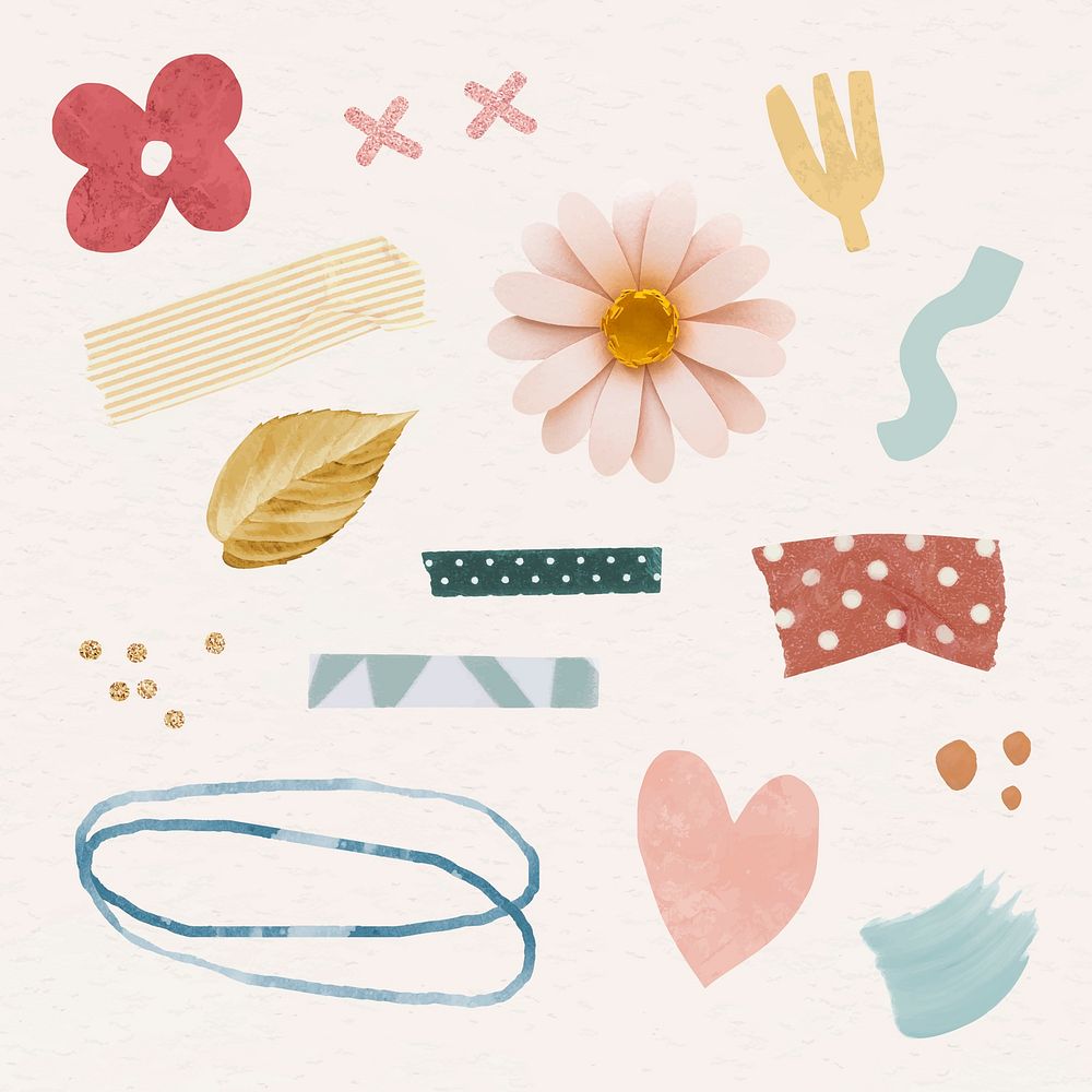 Floral and Washi tape stickers pack vector
