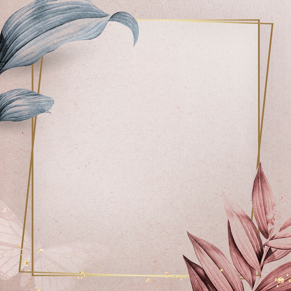 Golden frame on leafy background mockup