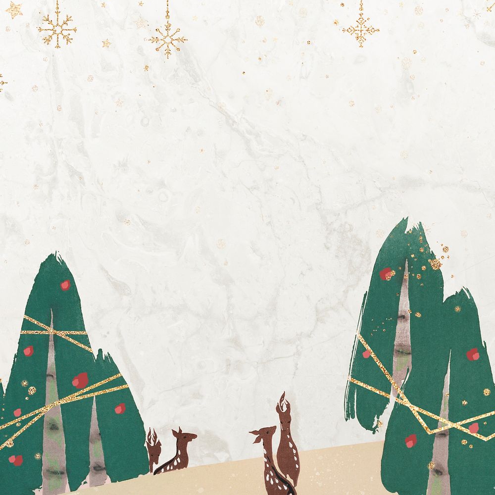 Deer in the forest Christmas frame illustration