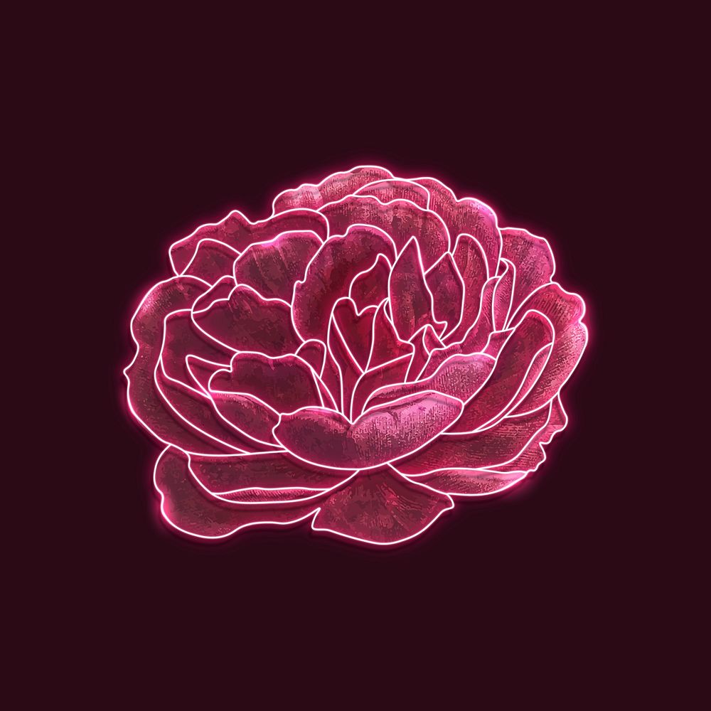 Red neon rose on a black background mockup