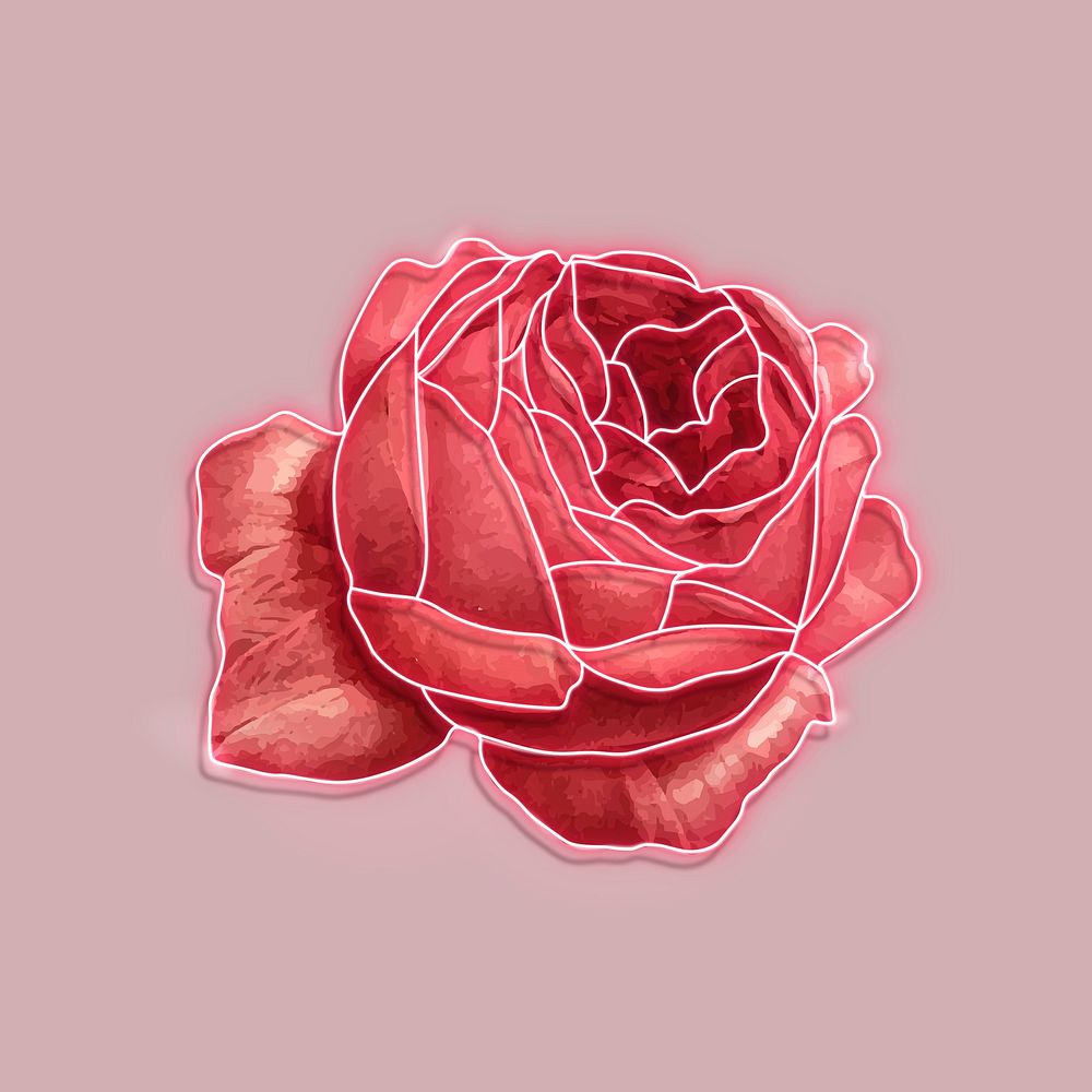 Red neon rose on a purple background vector