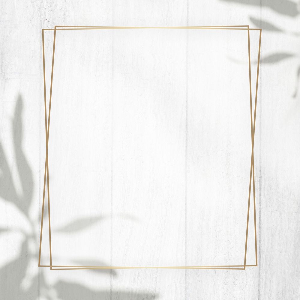 Golden frame with leaves shadow on wood en texture background