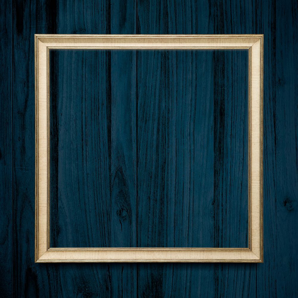 Square frame on dark blue wooden texture background