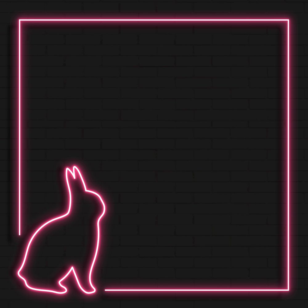 Pink Easter bunny neon frame on black background vector