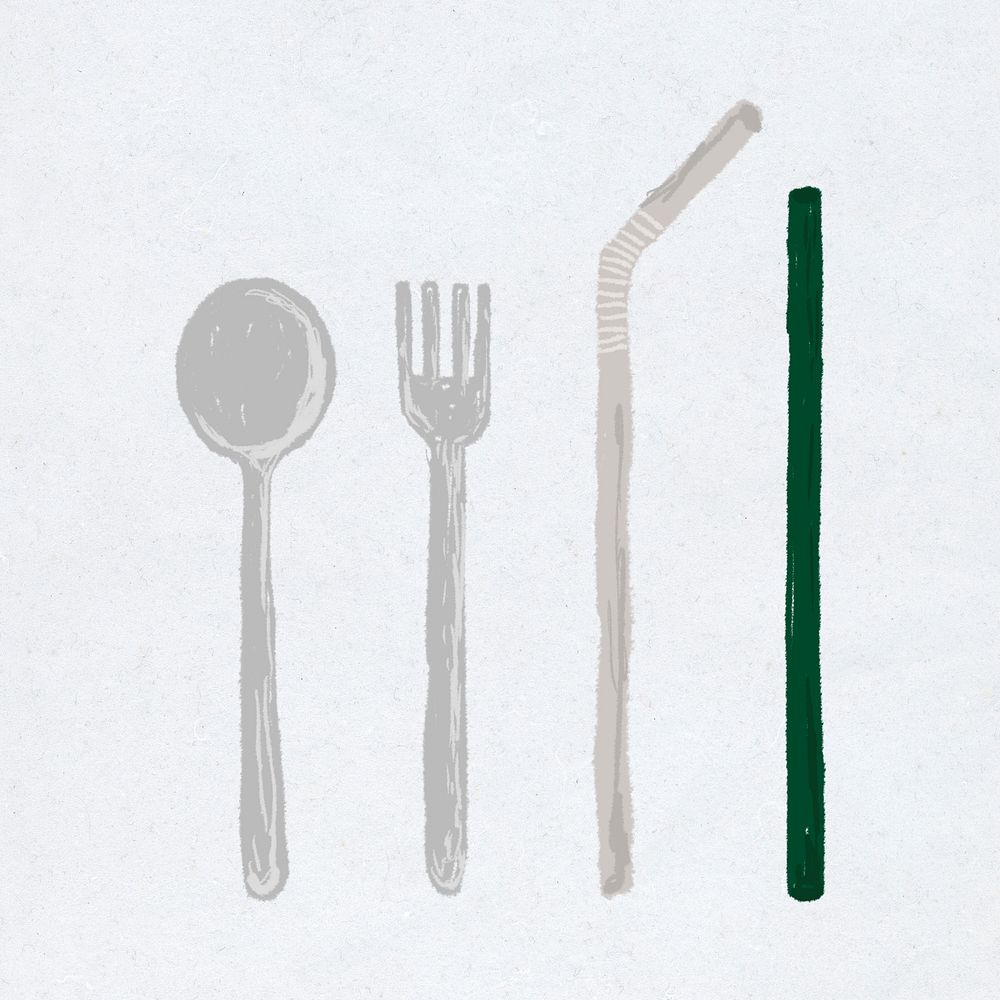 Plastic utensils and straws element set illustration
