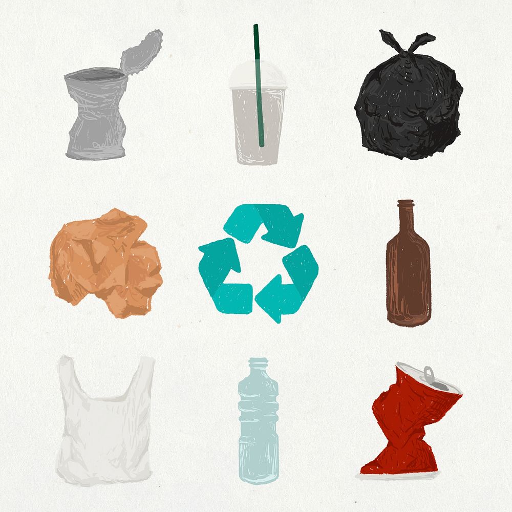 Recyclable waste icon set illustration