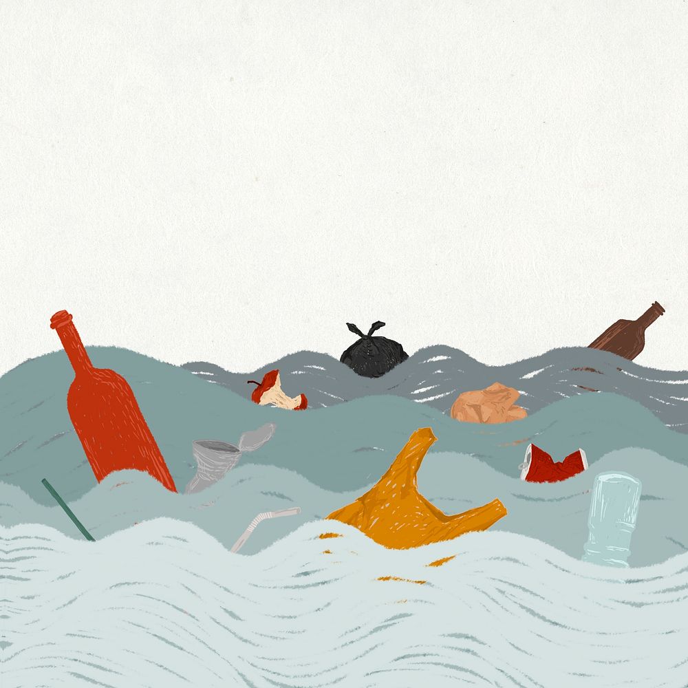 Garbage floating in the water illustration