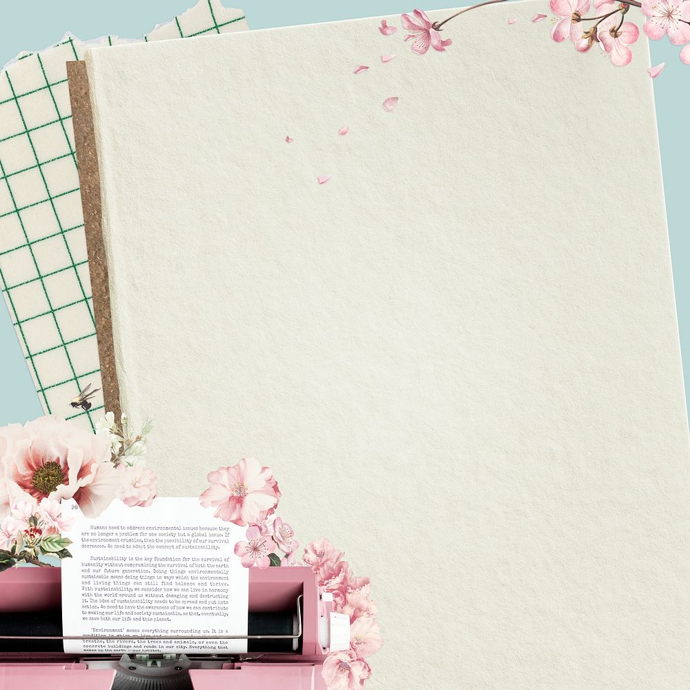 Floral feminine scrapbook collage with a typewriter design resource
