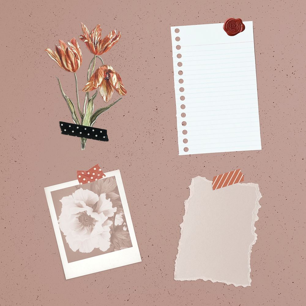 Floral feminine scrapbook collage with an instant film design resource 