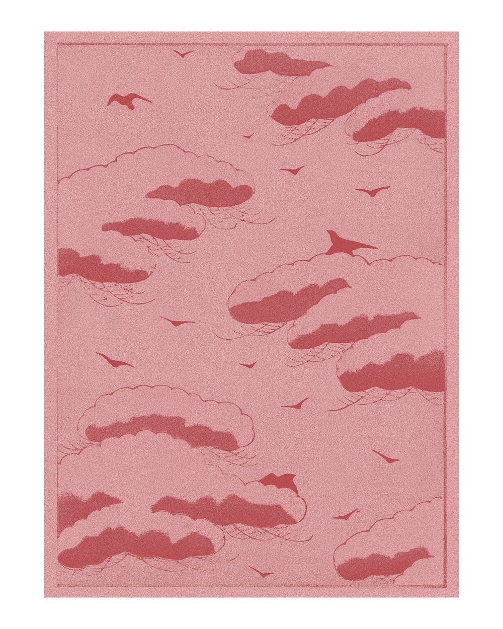 Pink cloudy sky illustration wall art print and poster. Remix from original painting