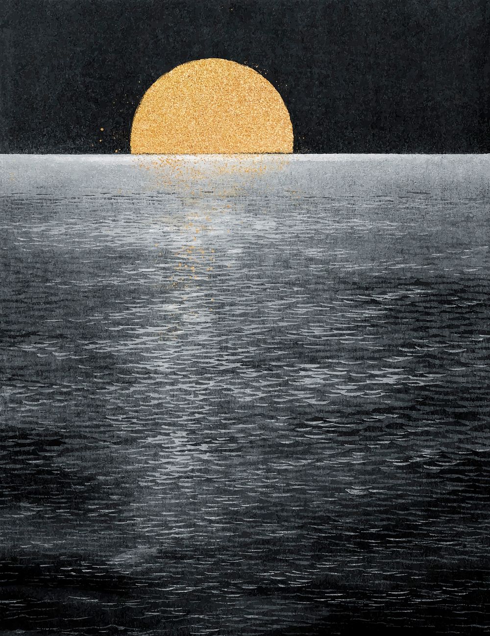 Moon rising over the sea vintage illustration vector, remix from original artwork.