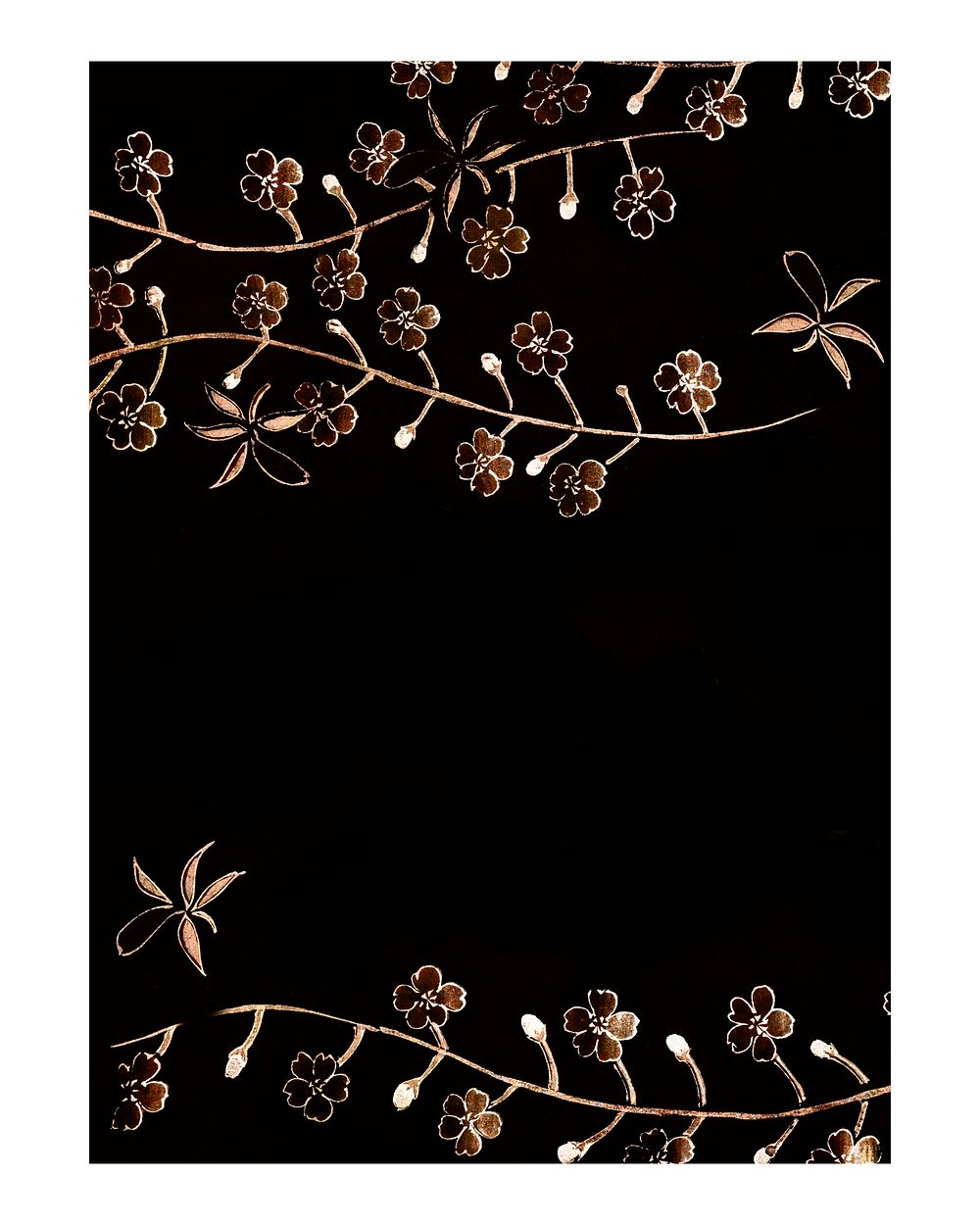 Gold cherry blossom vintage illustration wall art print and poster design remix from original artwork.