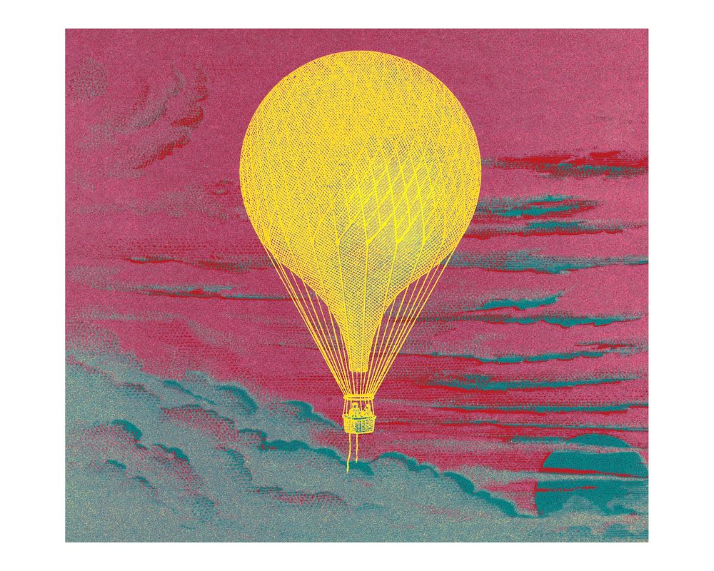 Floating balloon vintage illustration wall art print and poster design remix from original painting.