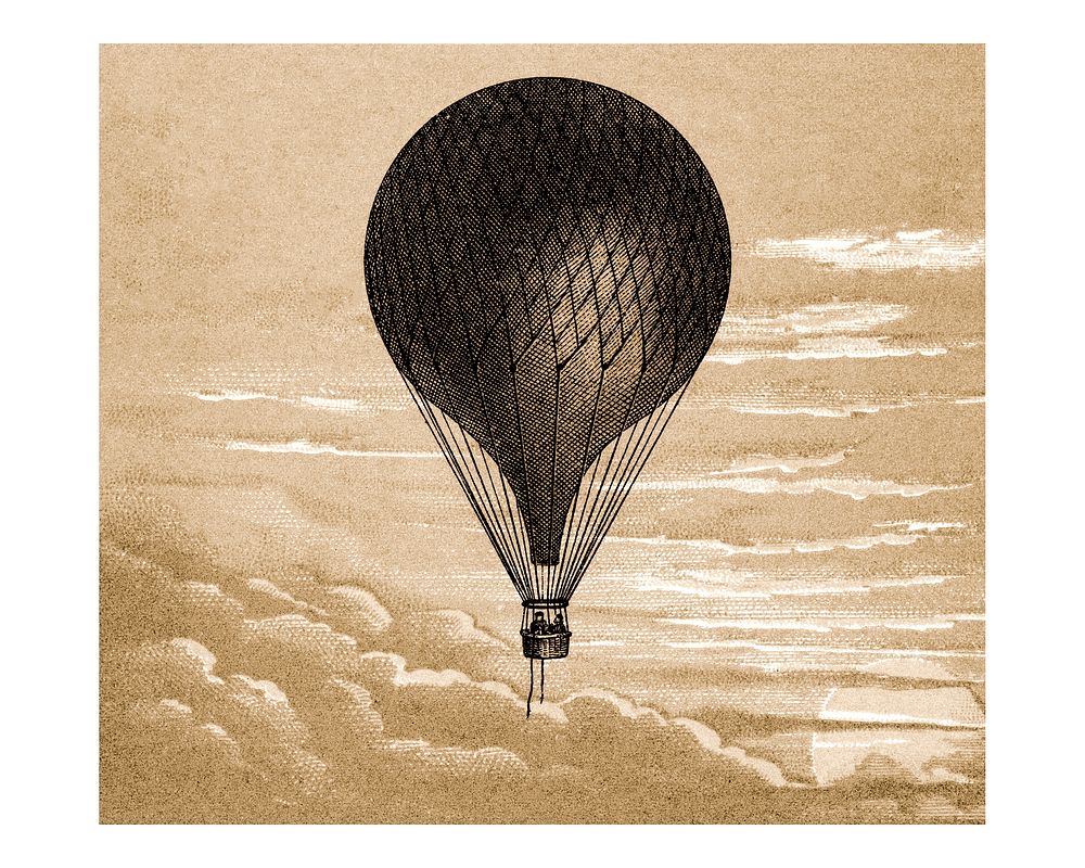 Floating balloon vintage illustration wall art print and poster design remix from original painting.